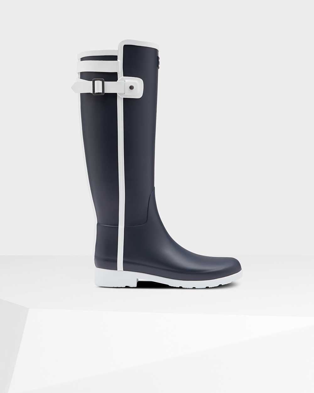 Botas De Agua Mujer - Hunter Refined Slim Fit Contrast Tall Azul Marino/Blancas - EAZQTY-610 - Azul